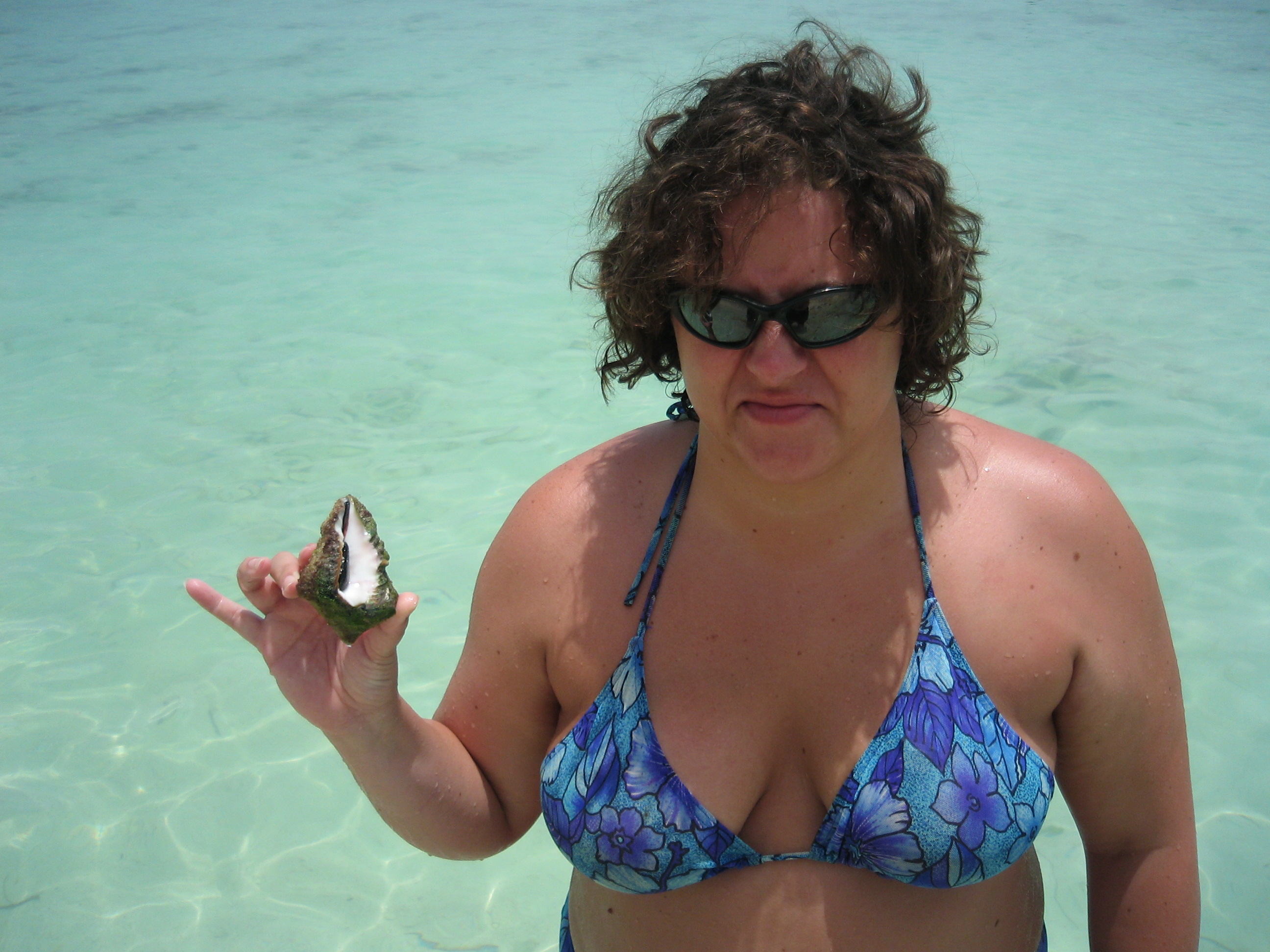 Katie showing her joy at holding the conch at Saona